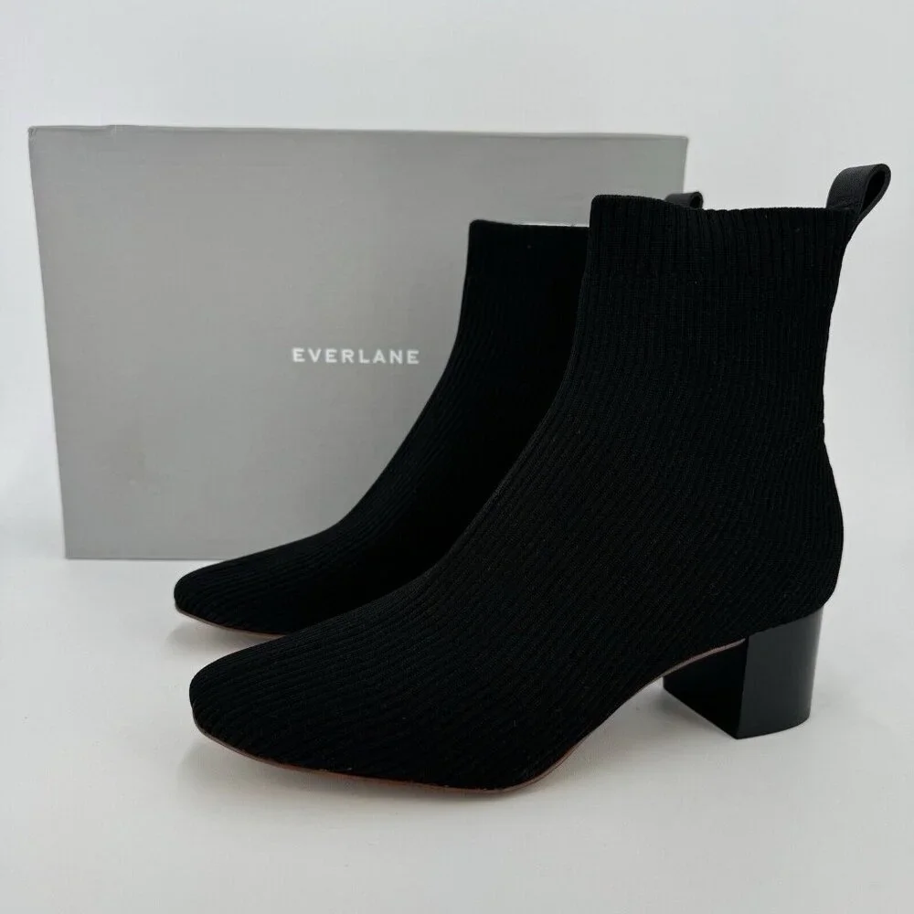 Everlane The Glove Boot in Black size 5.5 Women's Stretch Rib Knit Ankle Bootie